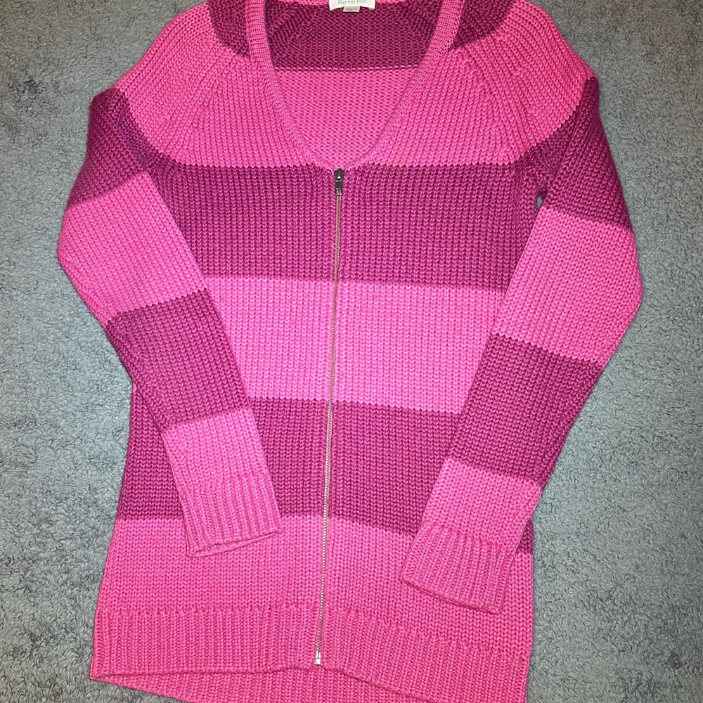 Garnet Hill Pink and Purple Striped Cardigan
